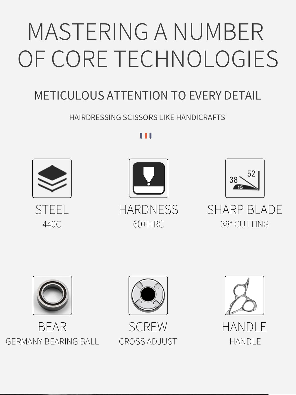 Hikari Titan Professional Japanese Hair Scissors – 440C Steel Cutting & Thinning Shears, 5.5–6.5”